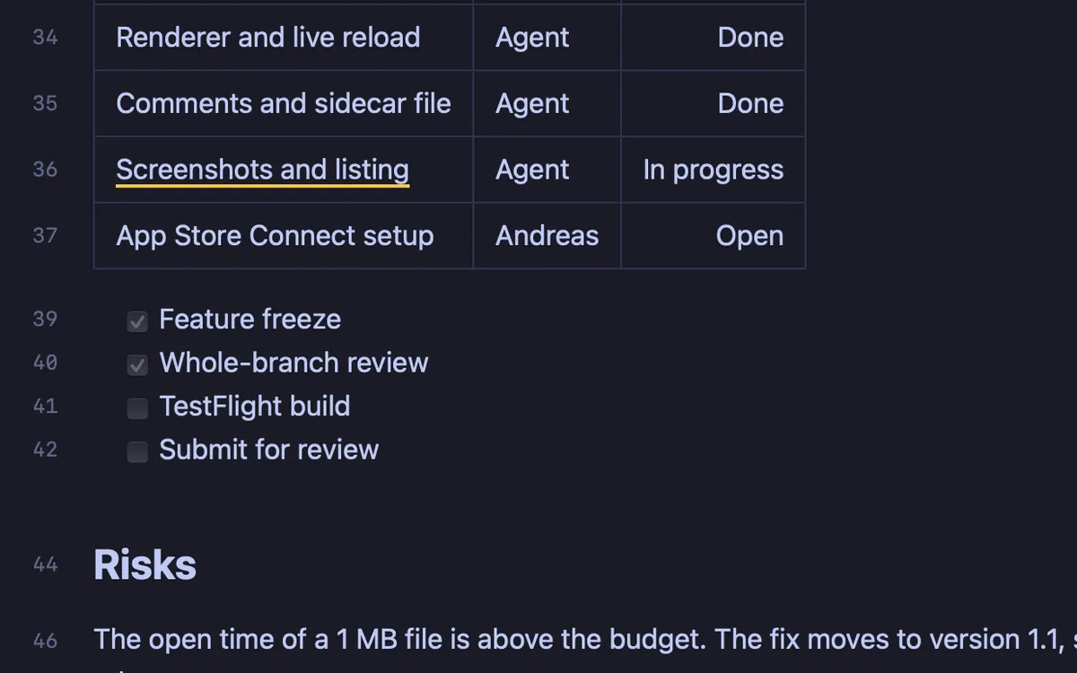 Markko in a dark theme with source line numbers next to each block