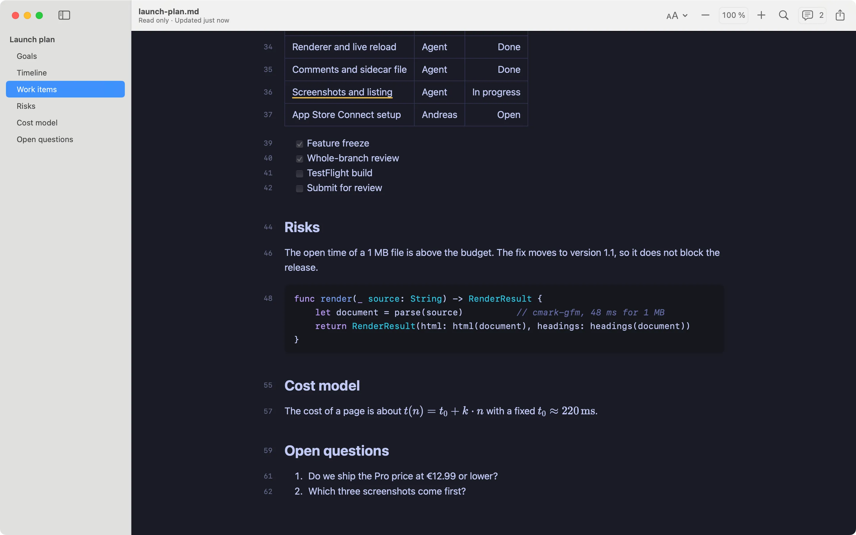 Markko in a dark theme with line numbers
